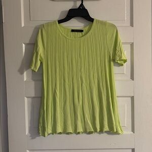 Biana Lime Green Pleated Short Sleeve Top